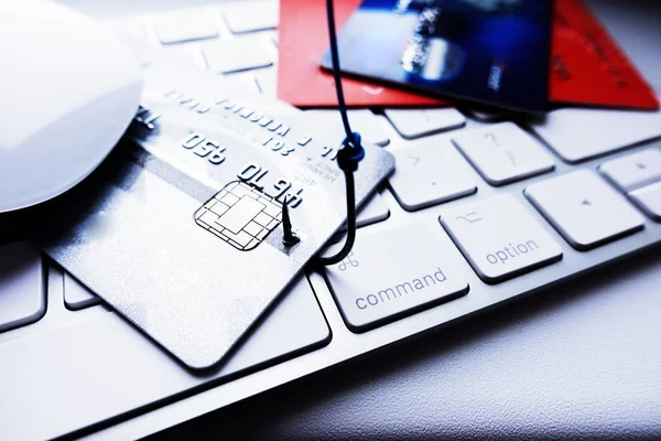 Credit Card Phishing Attack Concept Stealing Credit Card Details Fishing — Stock Photo, Image