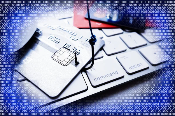 Phishing Konzept Mit Kreditkarte Einen Angelhaken Auf Cyberkriminalität Hindeutet Mit — Stockfoto