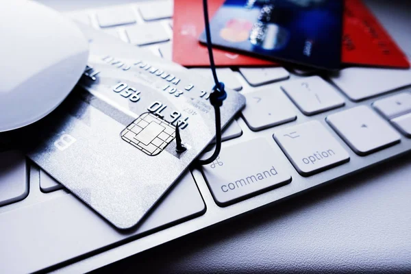 Credit Card Phishing Attack Concept Stealing Credit Card Details Fishing — Stock Photo, Image