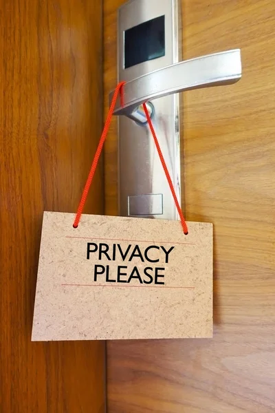Privacidade Por Favor Assine Maçaneta Porta Quarto Hotel — Fotografia de Stock
