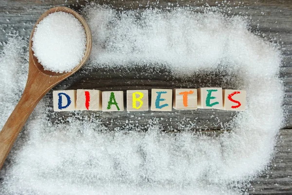 Palabra Diabetes Letras Madera Con Azúcar Blanca Cristalizada Como Marco — Foto de Stock