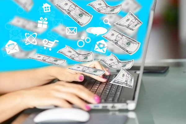 Make Money Online Met Contant Geld Bankbiljetten Uit Toetsenbord Van — Stockfoto