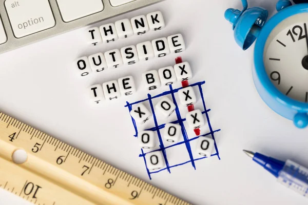 Think Box Advice Written Plastic Letters Tic Tac Toe Game — Stock Photo, Image