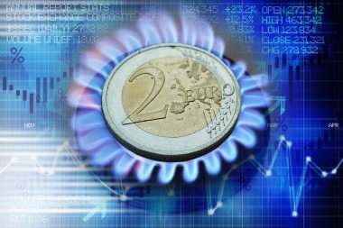 Isıtma maliyeti veya doğal gaz fiyat evrimi düşündüren gaz brülör Euro sikke
