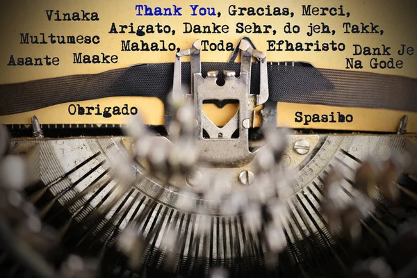 Thank you in different languages typed by retro typewriter