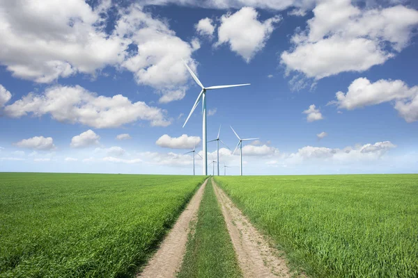 Camino Parque Eólico Con Energía Verde Sostenible —  Fotos de Stock
