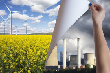 Dünya veya gezegen kirliliği karşı yeşil çevre yenilenebilir enerji kavramı