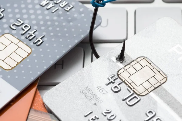 Hacking Phishing Attack Internet Concept Credit Card Fishing Hook Computer — Stock Photo, Image