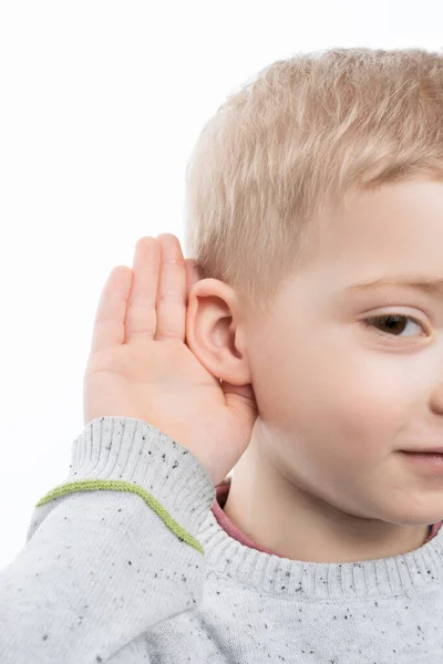 Niño Edad Preescolar Oye Bien Problemas Auditivos Niños — Foto de Stock