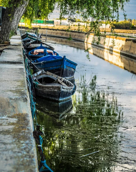 Boote Kanal Der Albufera Festgemacht — Stockfoto