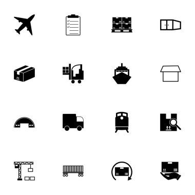 Kargo simgesi - herhangi bir boyuta genişlet - herhangi bir renge değiştir. Mükemmel Düz Vektör, gemi, kamyon, tren, kutu, yük, kontrol listesi, yükleyici, vinç, tren vagonu, uçak, teslimat gibi simgeleri içerir