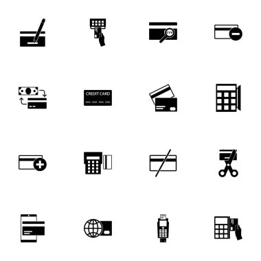 Kredi kartı simgesini herhangi bir boyuta genişlet - herhangi bir renge değiştir. Mükemmel Düz Vektör terminal, geçerlilik, engellenmiş para, takas, transfer, ödeme kartı, nFC akıllı telefon, pin kodu gibi simgeleri içerir