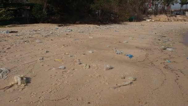 Basura Playa Derramó Basura Playa Gran Ciudad Vacío Utiliza Botellas — Vídeo de stock