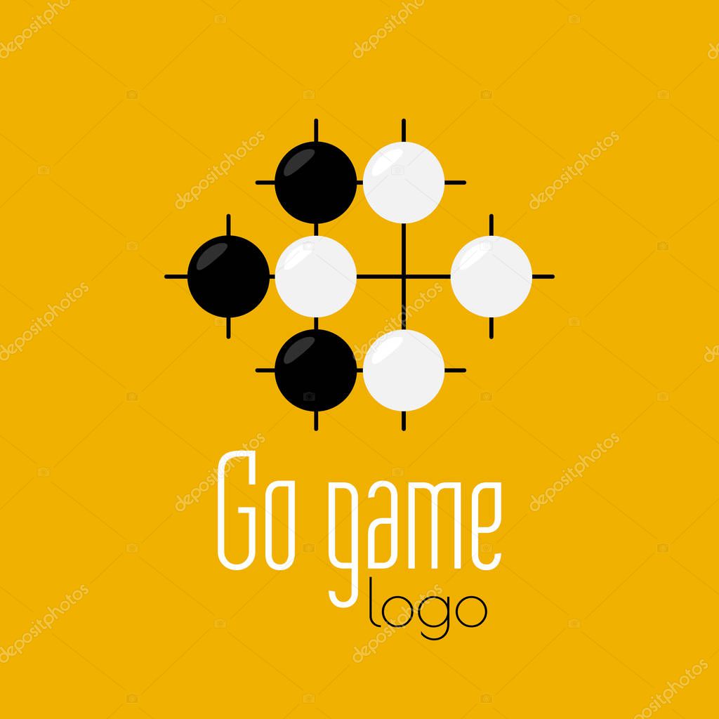 Go game logo. Baduk ko rule position. Black and white stones from weiqi board game. Chinese strategy. Pure vector flat design.