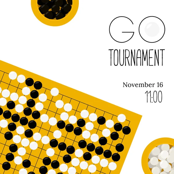 Vektor Go Turnier-Poster mit Goban und Schalen Stockvektor