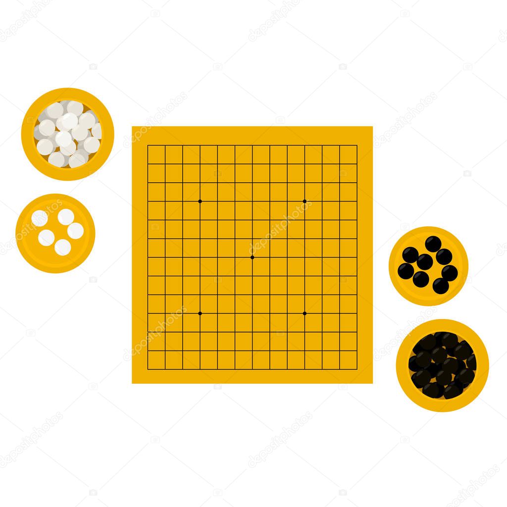 Vector illustration of empty goban and bowls with stones