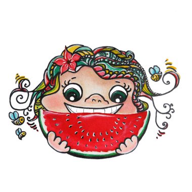 Karpuz modunda komik bir kız.