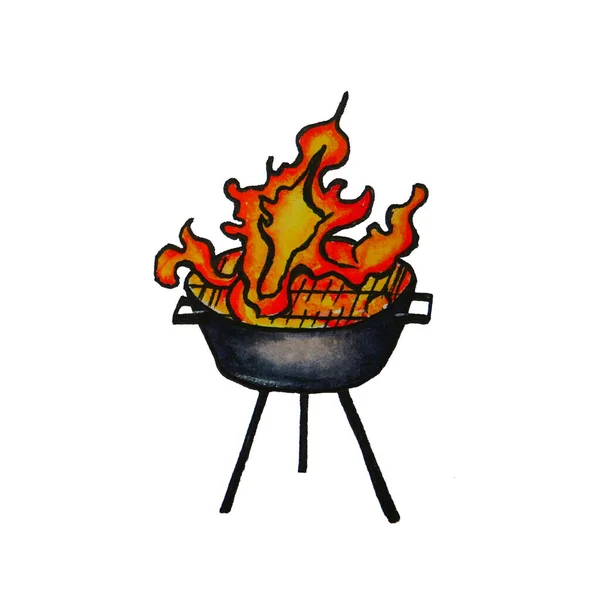 Feuer im runden Grill. — Stockfoto