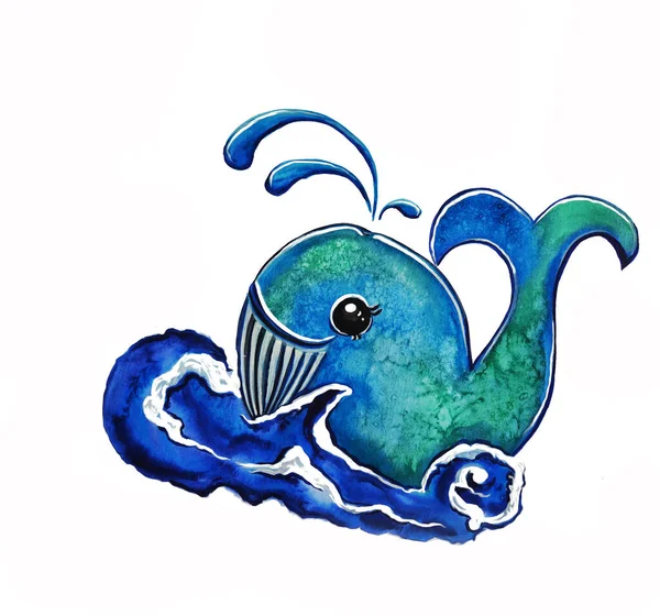 Mavi dalgalarda bir balina.