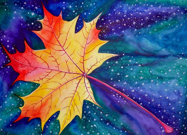 Maple leaf on a cosmic background