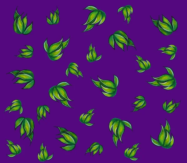 Pattern bright leaves on lilac