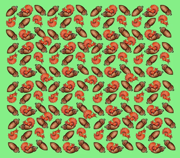 Yeşil arka planda neşeli bir sincap deseni.