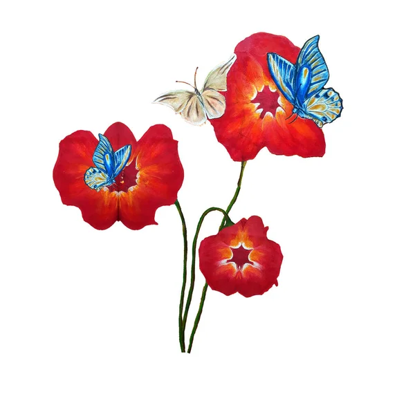 Lindas Flores Com Borboletas Ilustração Alta Qualidade — Fotografia de Stock