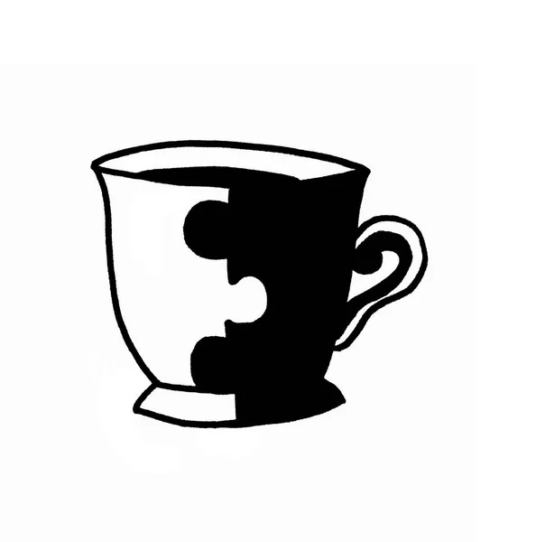 Graphic Cup puzzles come together. High-quality illustration. The scheme of the Cup for drawing. It is used for icons, sketches, icons, crafts, with your own hands. Images on the layout.
