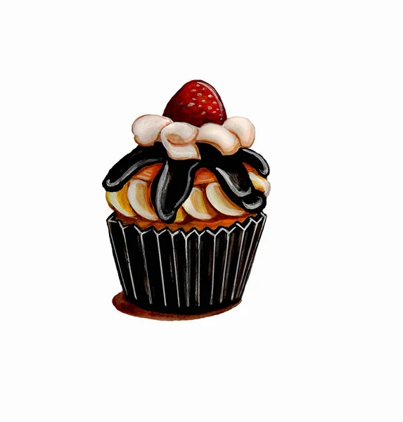 Erdbeer-Cupcakes in dunkler Schokolade — Stockfoto