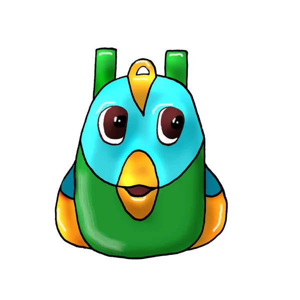 Setten papağan çantası. Yüksek kalite çizim. Sırt çantalarının tasarımı için modern koleksiyon, ayakkabılar için çanta. Posterin tarzı. Mutlu bir öğrenci..