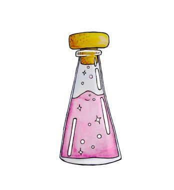 Setten pembe iksir. Yüksek kalite çizim. Parfüm, içecek ve tıbbi tasarım reklamları. Sağlıklı gıda.