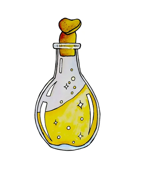 Yellow Potion Set High Quality Illustration Advertising Perfumes Beverages Medical — Stock Photo, Image
