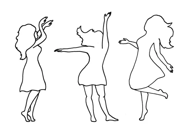 Outline Dancing Girl Set High Quality Illustration Dancing Girls Fashionable — Stock Photo, Image