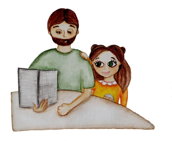 Hija y papá leyendo un libro. — Foto de Stock