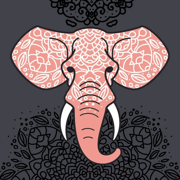 Elefánt fej-val egy virág dísz — Stock Vector