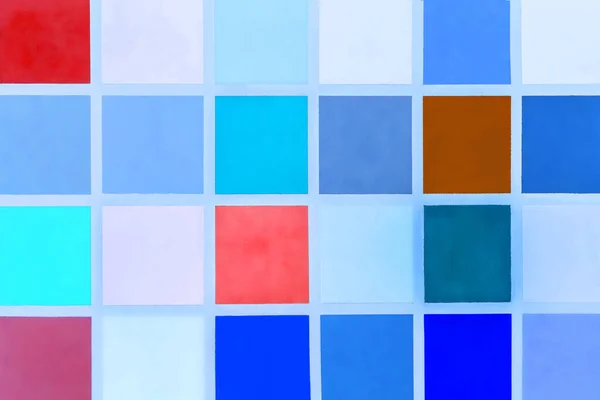 Kare Dokuda Farklı Renk Tonlarından Örnekler Soyut Soğuk Mavi Mozaik — Stok fotoğraf