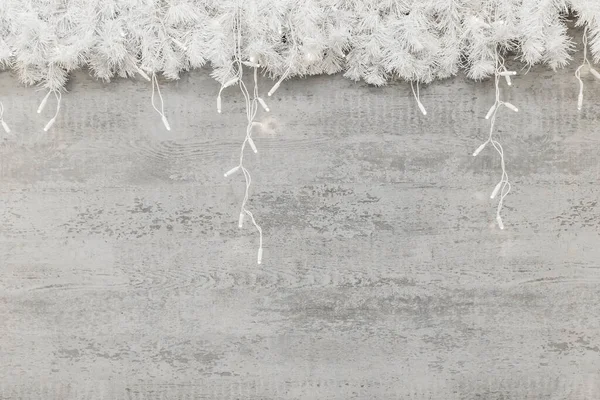 Grau Holz Textur Mit Weißen Weihnachten Schnee Tannenbaum Dekor Und — Stockfoto