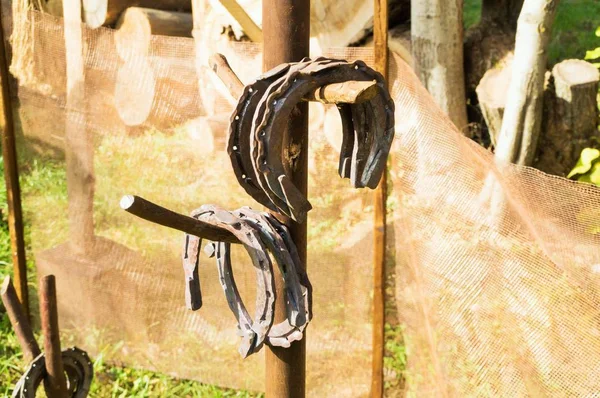 铁匠牛排上的旧马蹄铁 — 图库照片