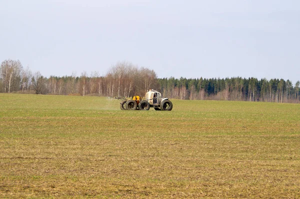 Ajuste Campo Del Automóvil Para Introducción Fertilizantes Minerales Principios Primavera — Foto de Stock