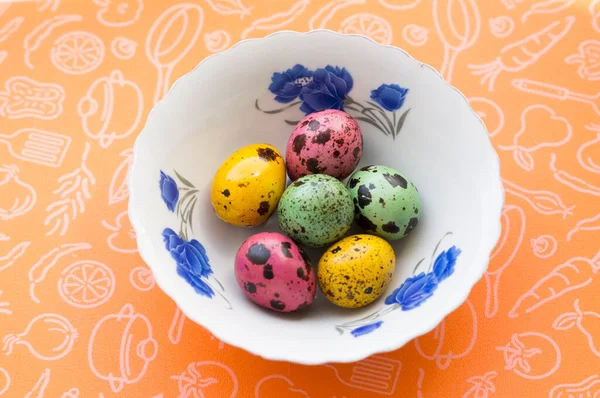 Pictured Colored Quail Eggs Plate — Stock Photo, Image