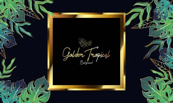 Golden Tropical Leaves Hintergrund Mit Gold Objekt Kann Für Hochzeitseinladung — Stockvektor