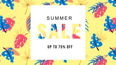 Tropik Yaprak Örnekli Yaz Satışı Arkaplanı, Pastel Renkli. Promosyon satışı için kullanılabilir