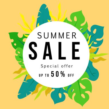 Renkli Tropikal Yaprak Arkaplanlı Yaz Satışı Meydanı