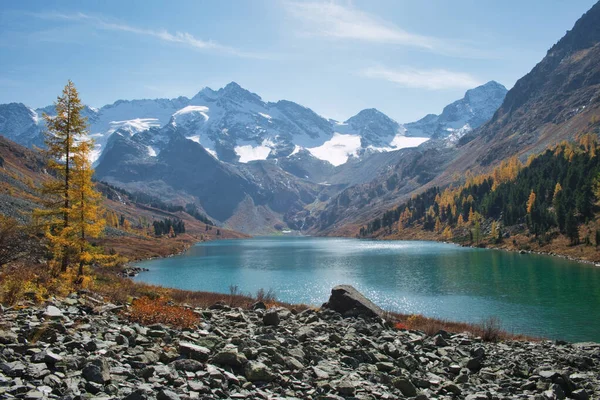 The mountain lake at sunny autumn day. Altai mountains, Russia.