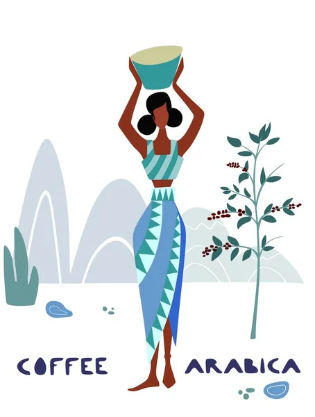 Café agricultor colheita de café cereja — Vetor de Stock