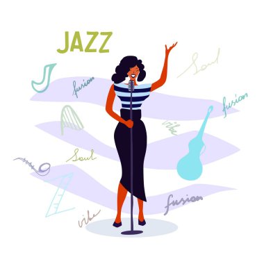 Caz şarkıcısı vektör illüstrasyonu, Jazz müzik partisi davet tasarımı.
