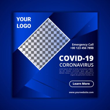 Corona virüs kampanyası sosyal medya posteri. Virüs uyarı kare web pankartı şablonu güzel arkaplan  