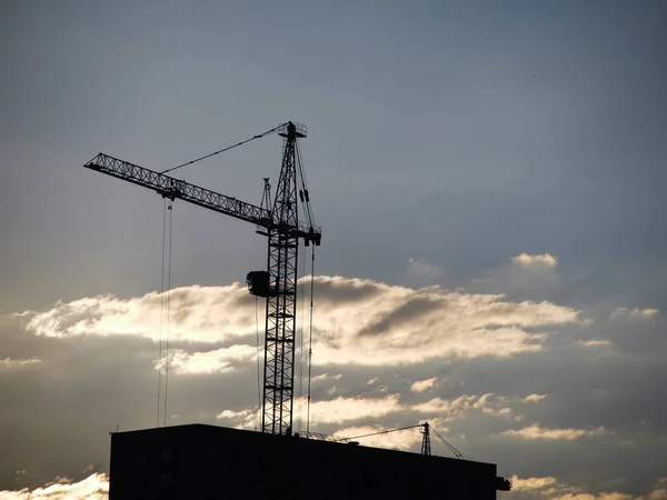 Urban landscape: tower crane at sunset