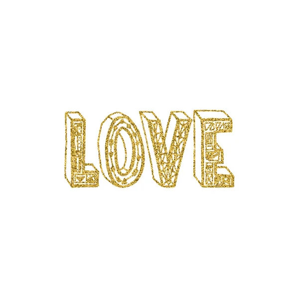 Liefde kaart van goud sparkles. Valentines Day wenskaart. Hand getekende ontwerpelementen. Sjabloon voor wenskaart, banner, poster, feliciteren. — Stockvector
