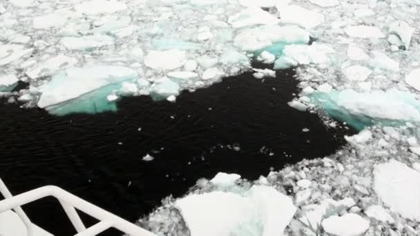 Schiff vor dem Hintergrund der Eisscholle im Ozean der Antarktis. — Stockvideo